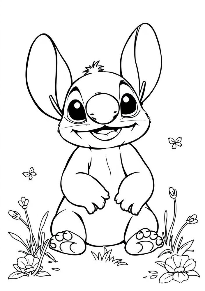 Desenho do Stitch e um coelho para colorir