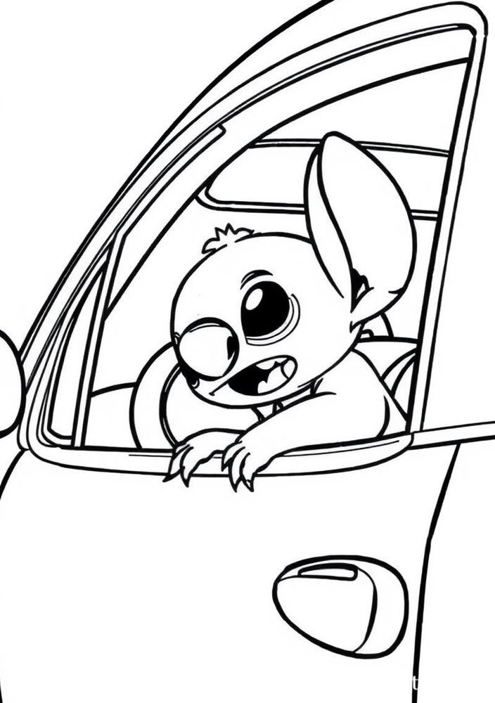 Desenho do Stitch em um carro para colorir