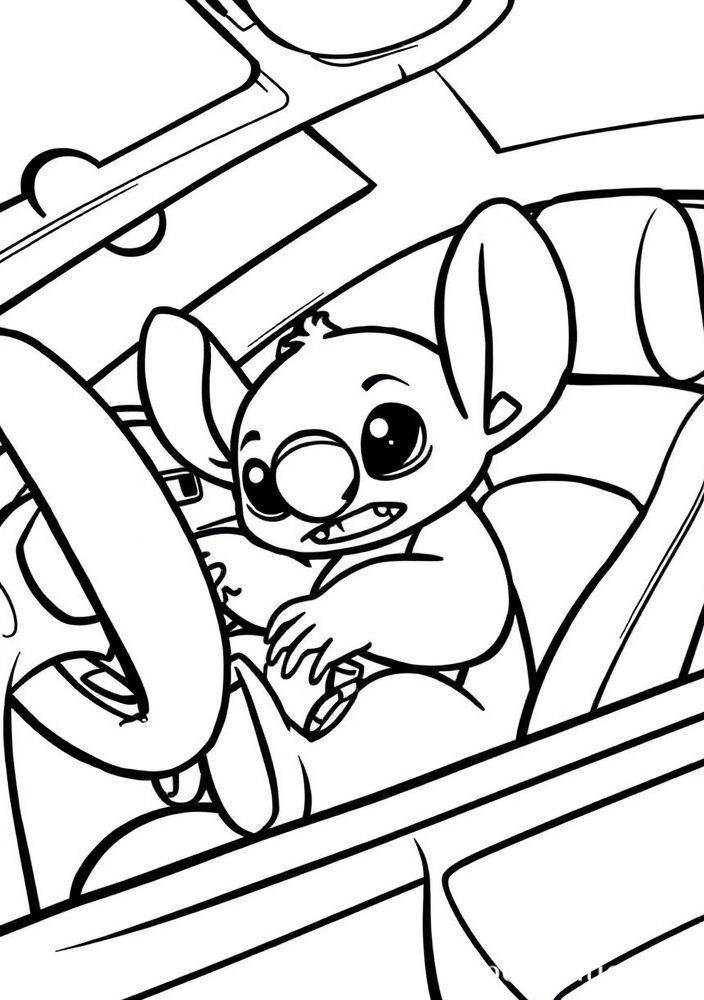 Desenho do Stitch em um carro para colorir