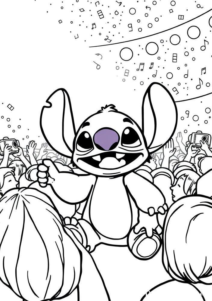 Desenho do Stitch em um festival de música para colorir
