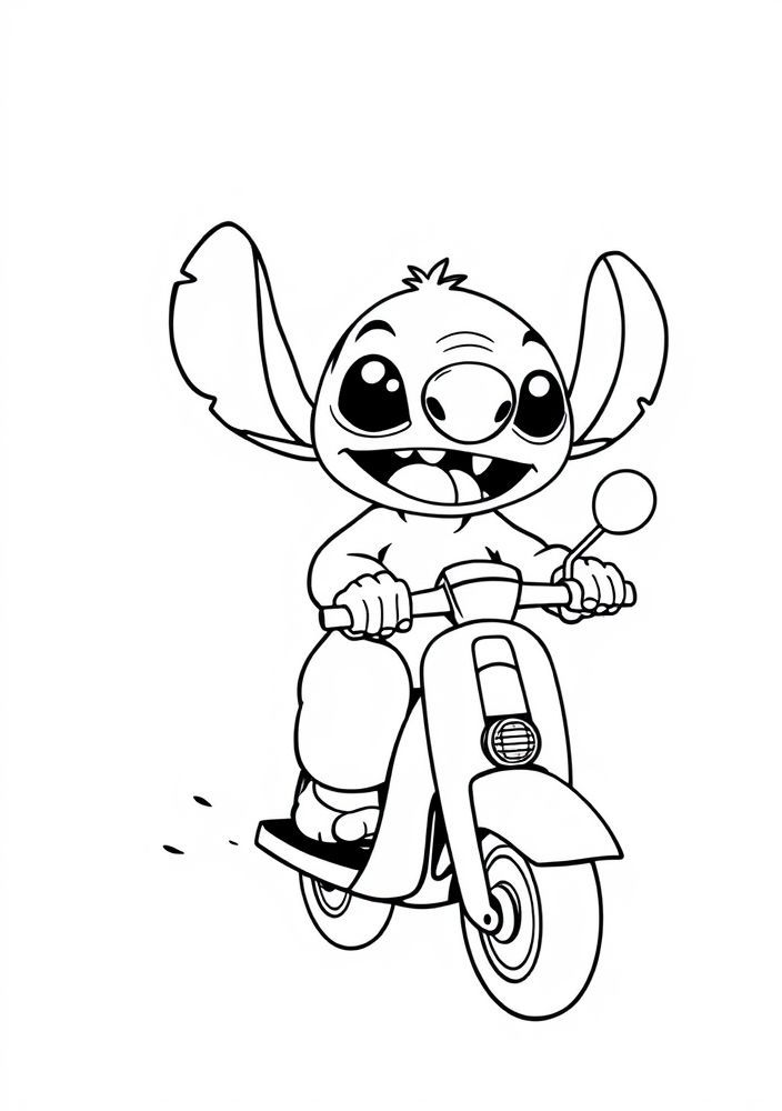 Desenho do Stitch em um scooter para colorir