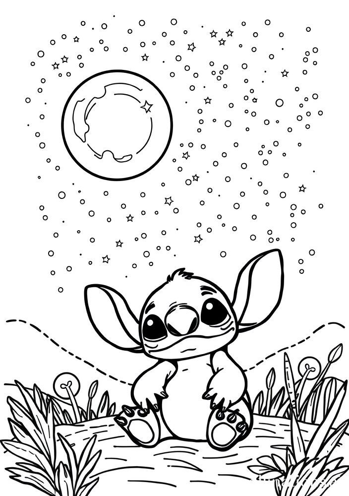 Desenho do Stitch em uma noite estrelada para colorir