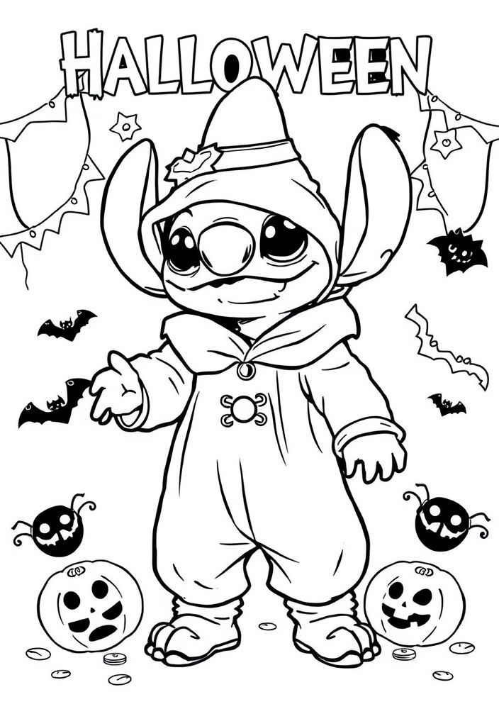 Desenho do Stitch fazendo Halloween para colorir