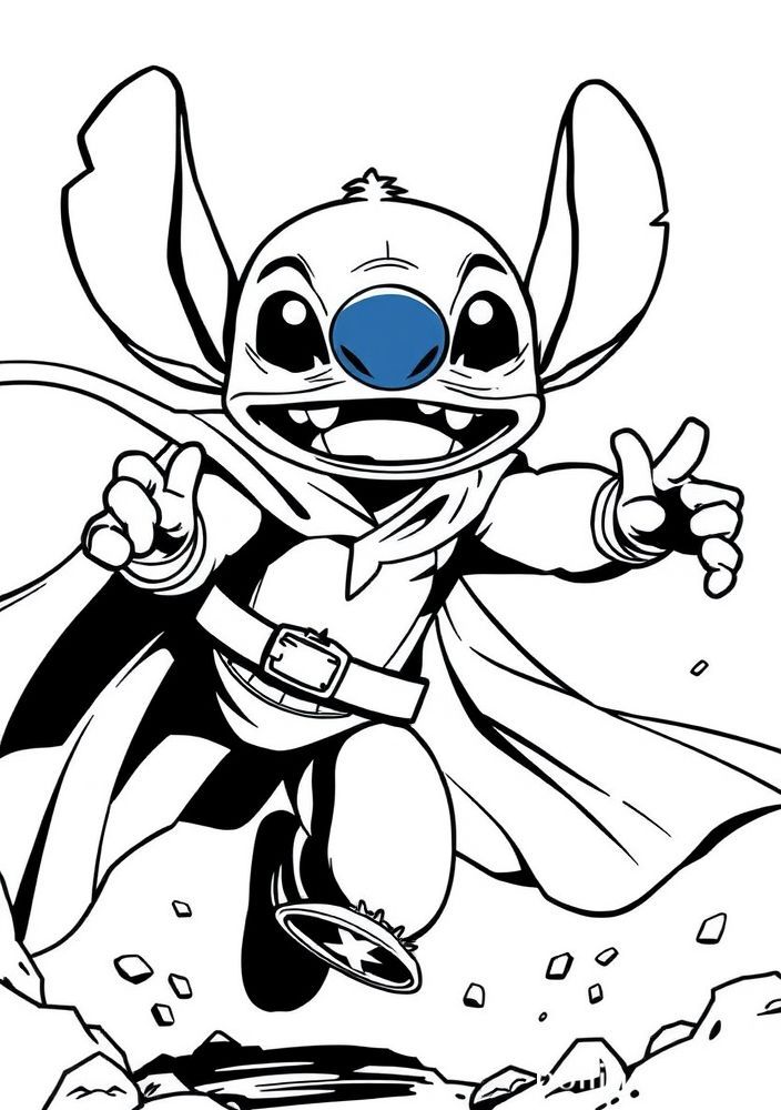 Desenho do Stitch fazendo pose de super-herói para colorir