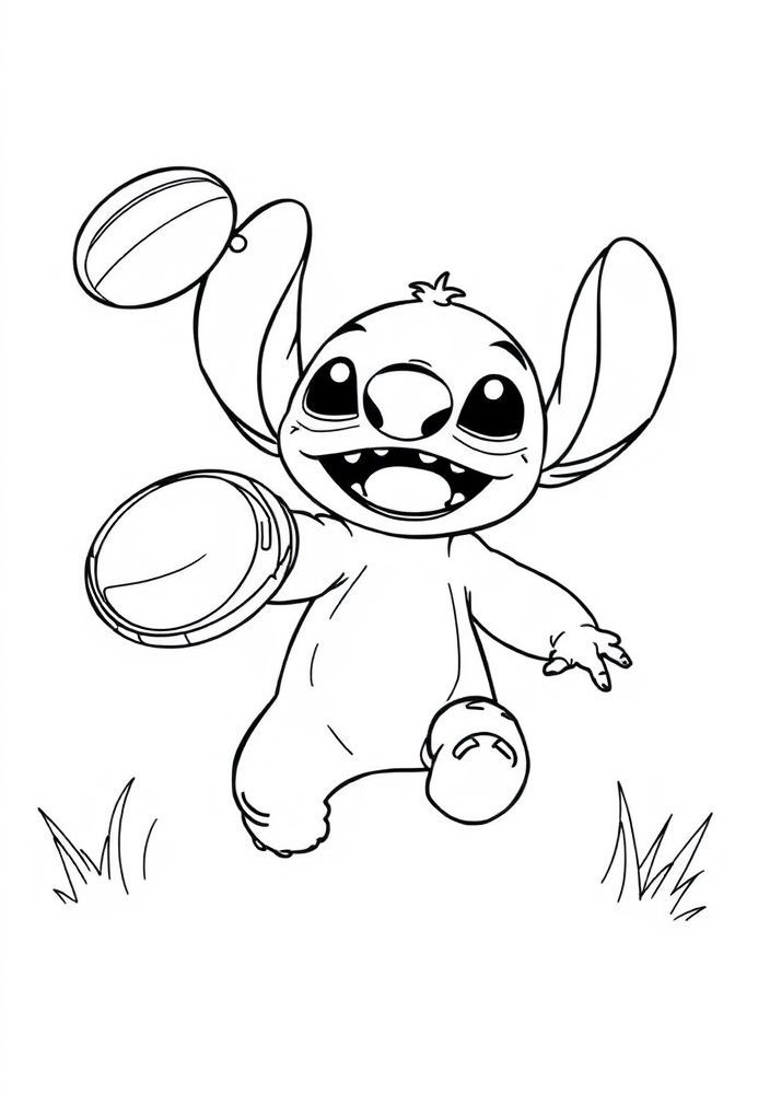 Desenho do Stitch jogando frisbee para colorir