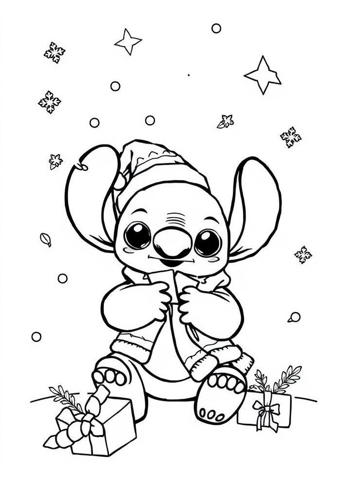 Desenho do Stitch no Natal para colorir