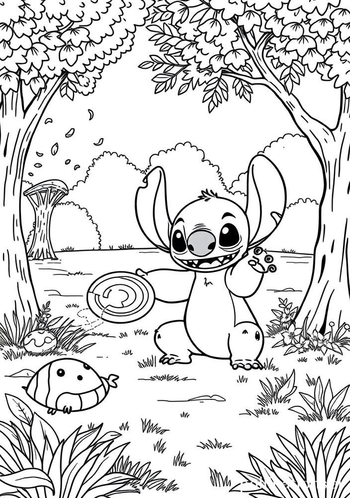 Desenho do Stitch no parque para colorir