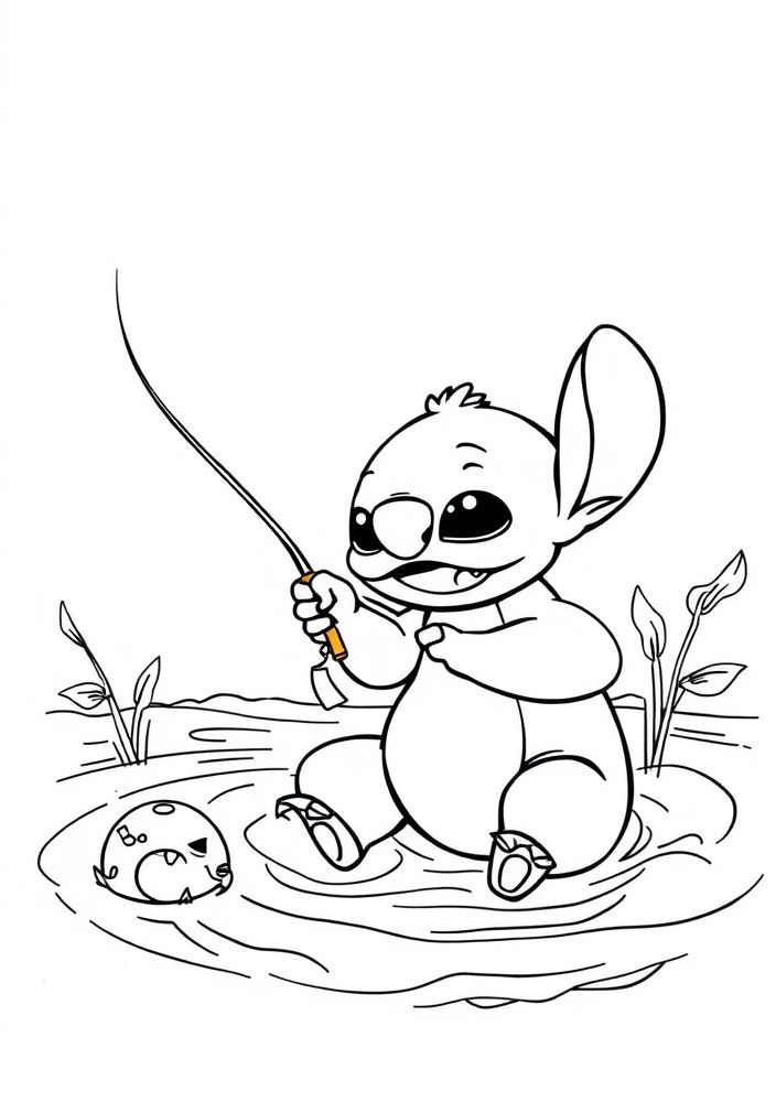 Desenho do Stitch pescando para colorir