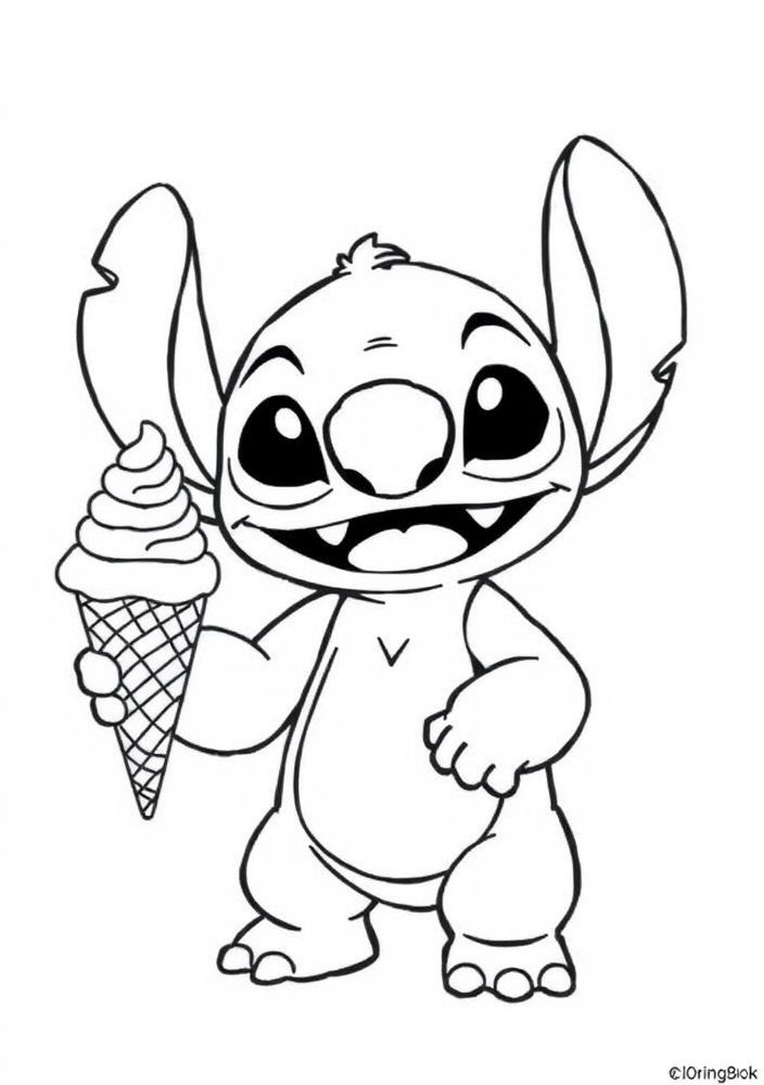 Desenho do Stitch segurando um sorvete para colorir