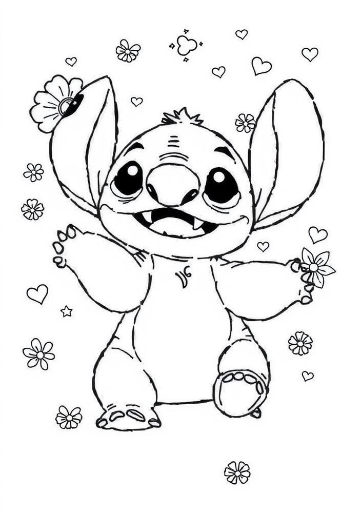 Desenho do Stitch sonhando acordado para colorir