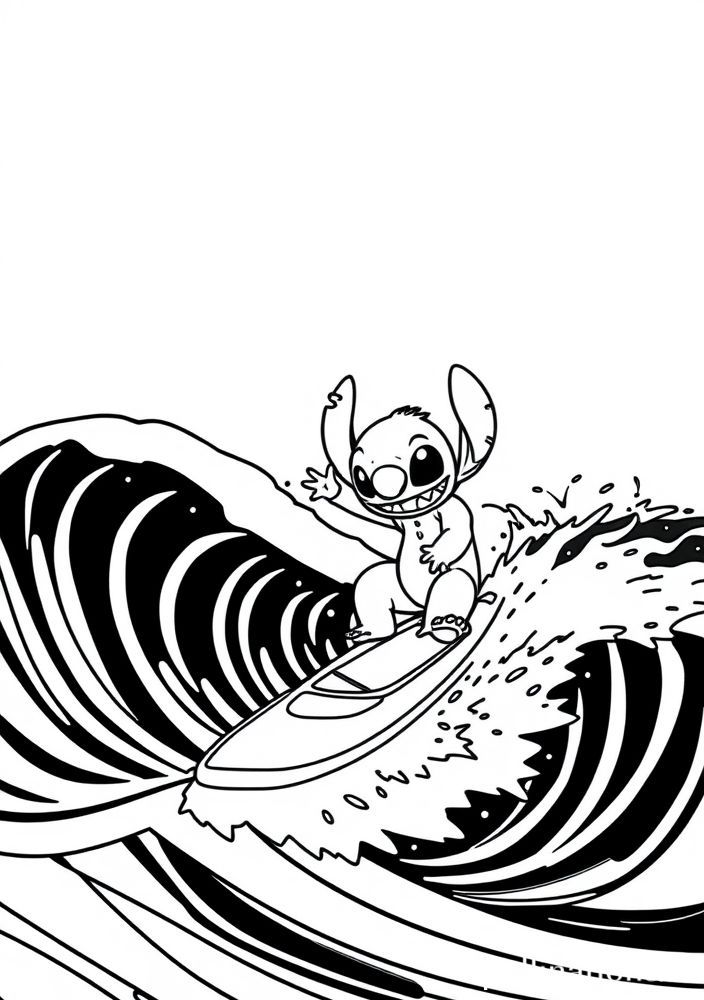 Desenho do Stitch surfando para colorir