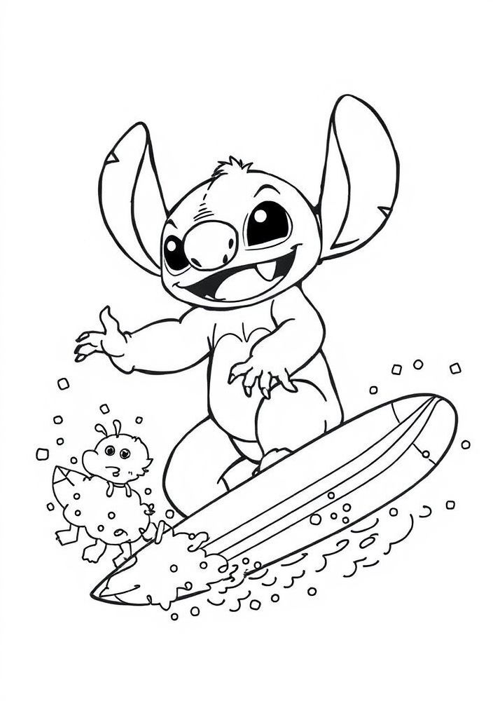 Desenho do Stitch surfando para colorir
