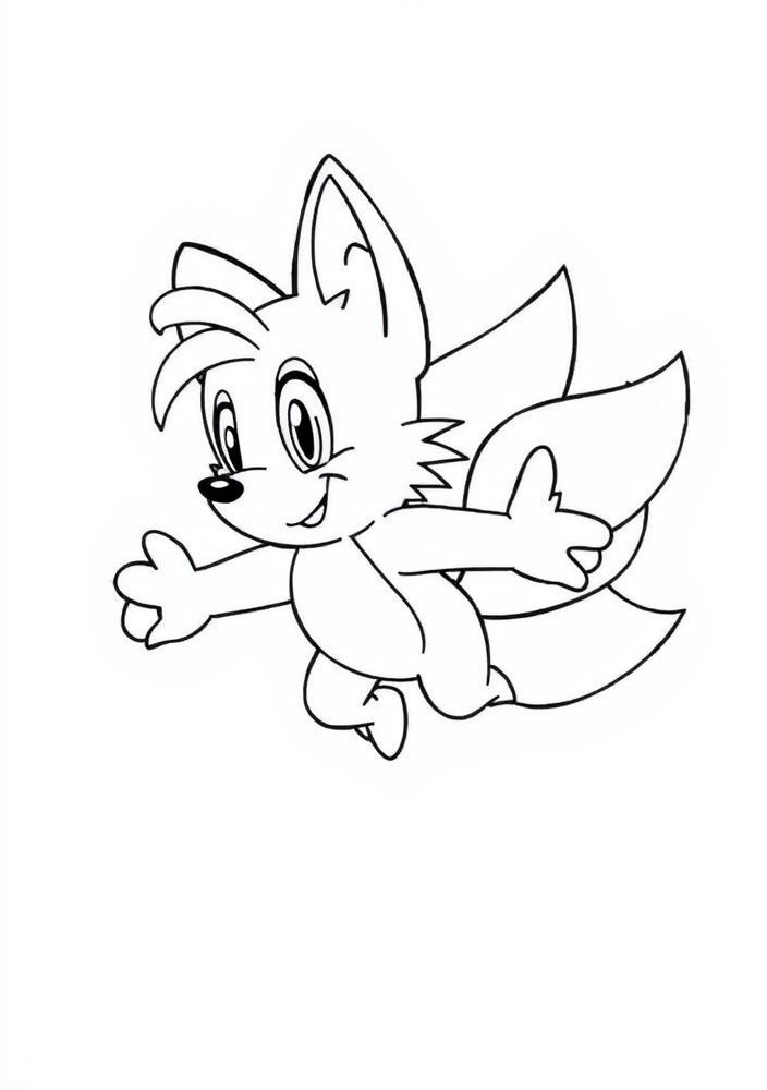 Desenho do Tails voando com suas caudas para colorir