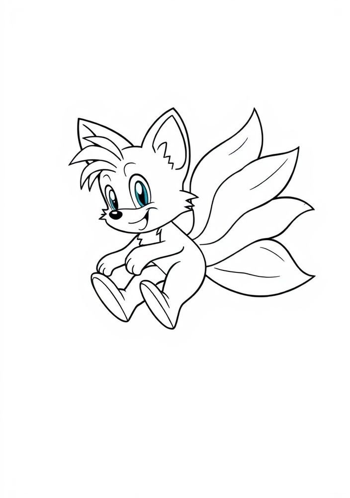 Desenho do Tails voando com suas caudas para colorir