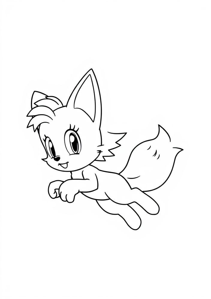 Desenho do Tails voando com suas caudas para colorir