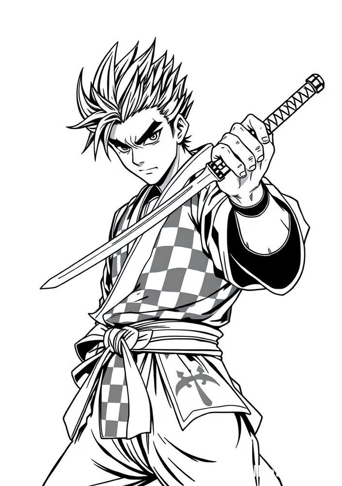 Desenho do Tanjiro com Nichirin Blade para colorir