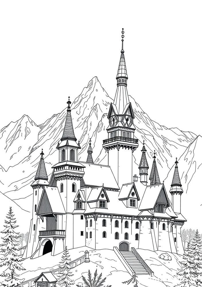 Desenho do castelo de Arendelle para colorir