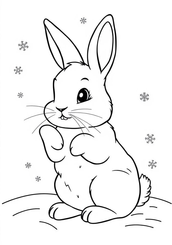 Desenho do coelho de neve fazendo pose para colorir