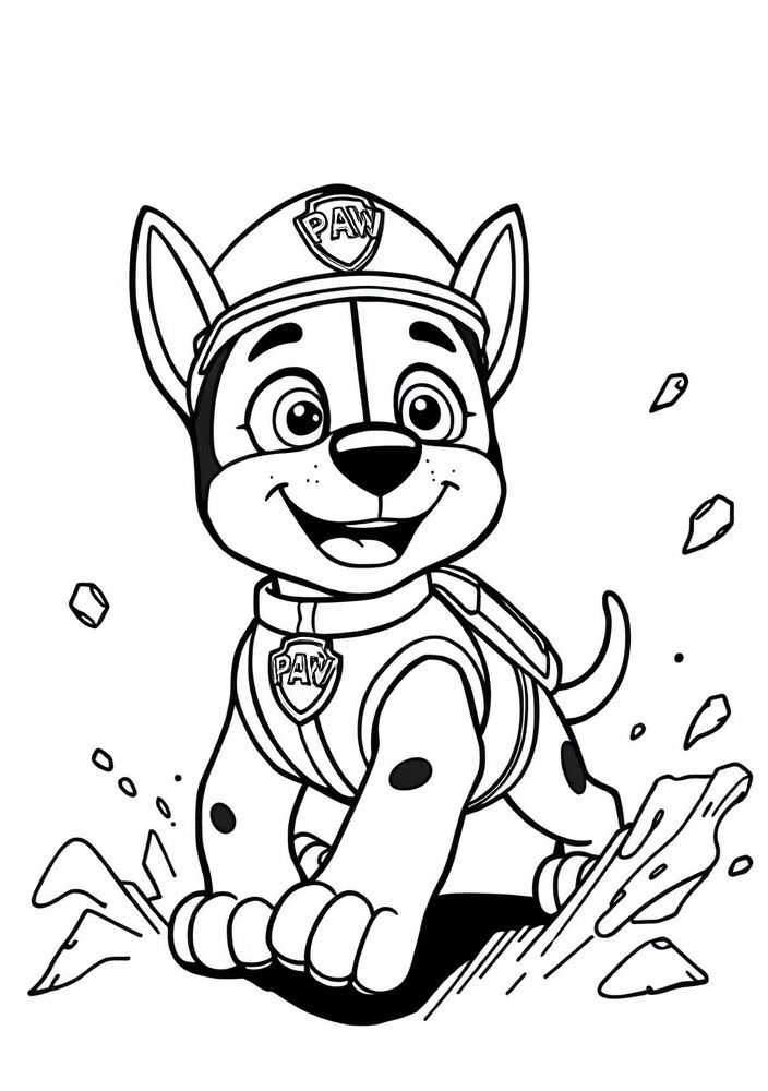 Desenho do grupo da Patrulha Canina em ação para colorir