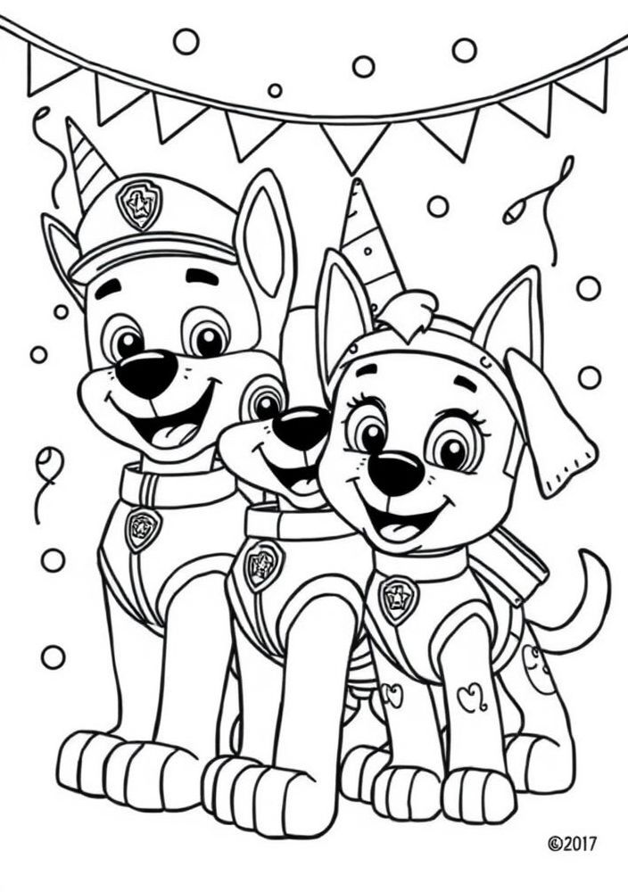 Desenho do grupo da Patrulha Canina em comemoração para colorir