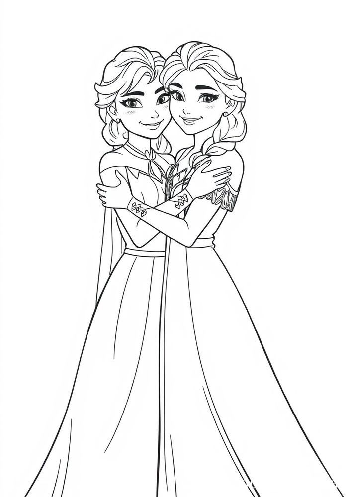 Desenho do momento de amizade entre Elsa e Anna para colorir