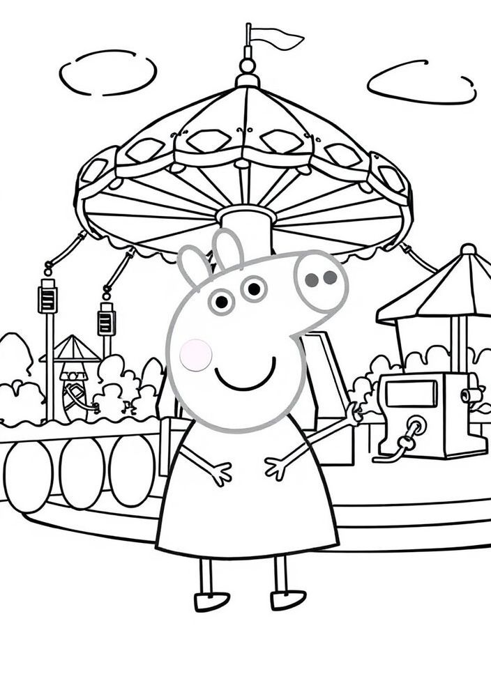 Desenho do parque de diversões da Peppa Pig para colorir