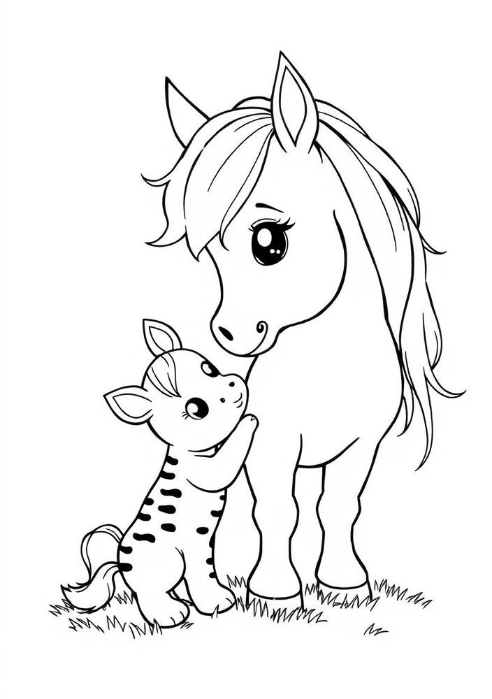 Desenho do pônei e seu companheiro animal para colorir