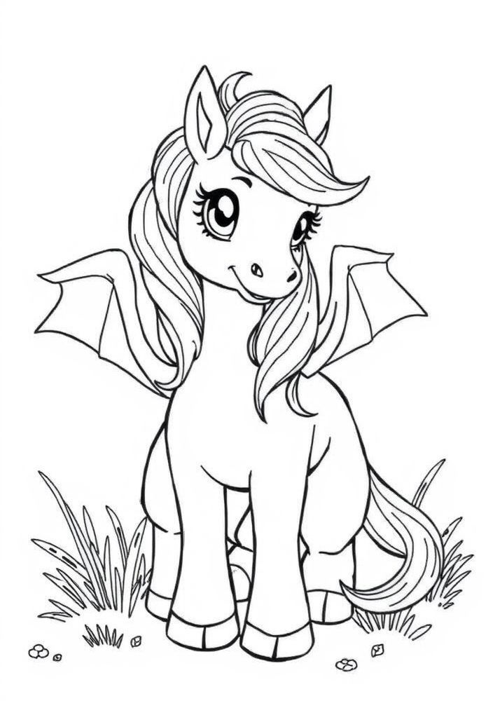 Desenho do pônei fazendo amizade com um dragão para colorir