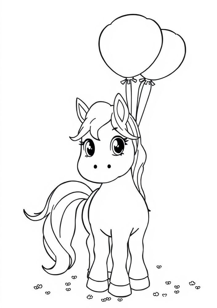 Desenho do poney com balões para colorir