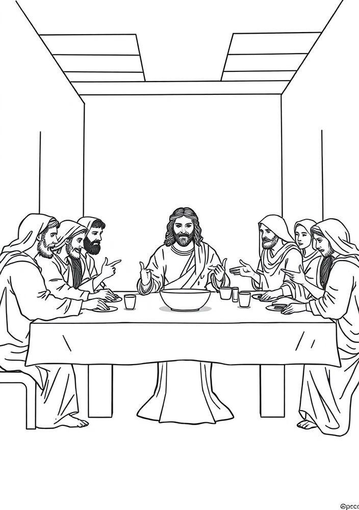 Desenho do último jantar para colorir