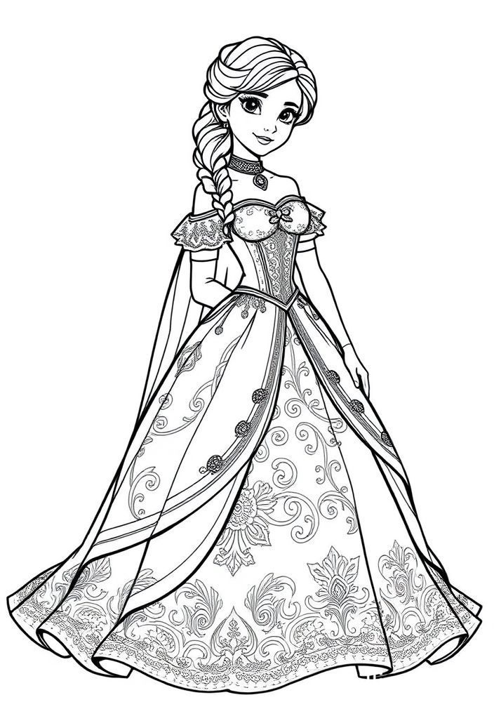 Desenho do vestido de baile da Anna para colorir