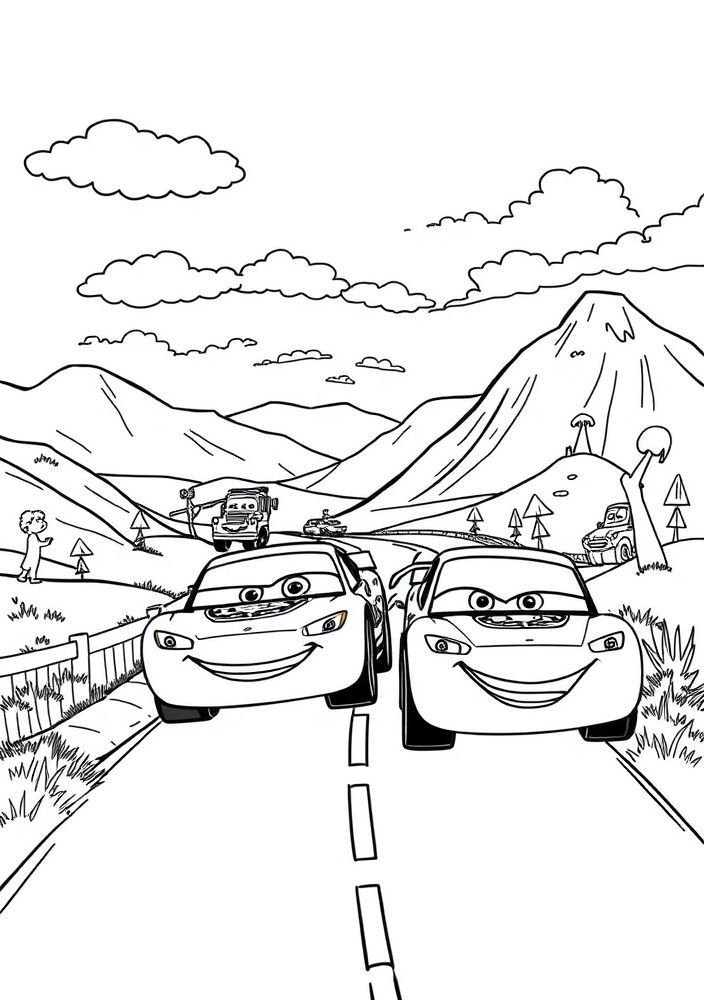 Desenho dos Carros em uma estrada