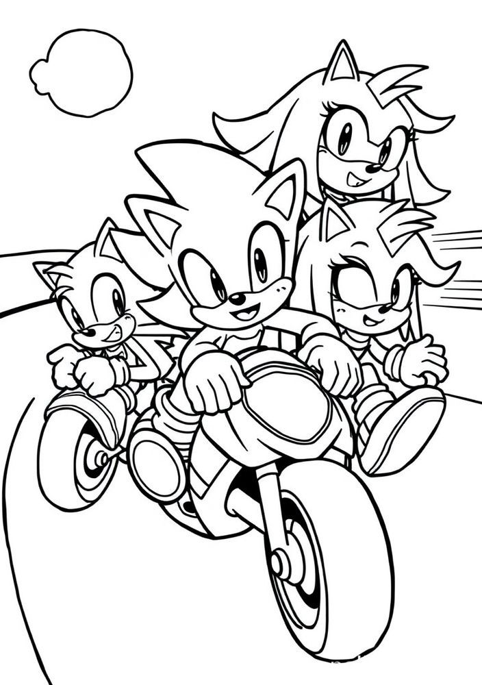 Desenho dos amigos do Sonic em uma corrida para colorir
