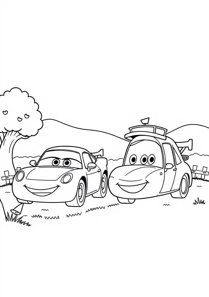Desenho dos personagens de 'Carros' em um picnic para colorir