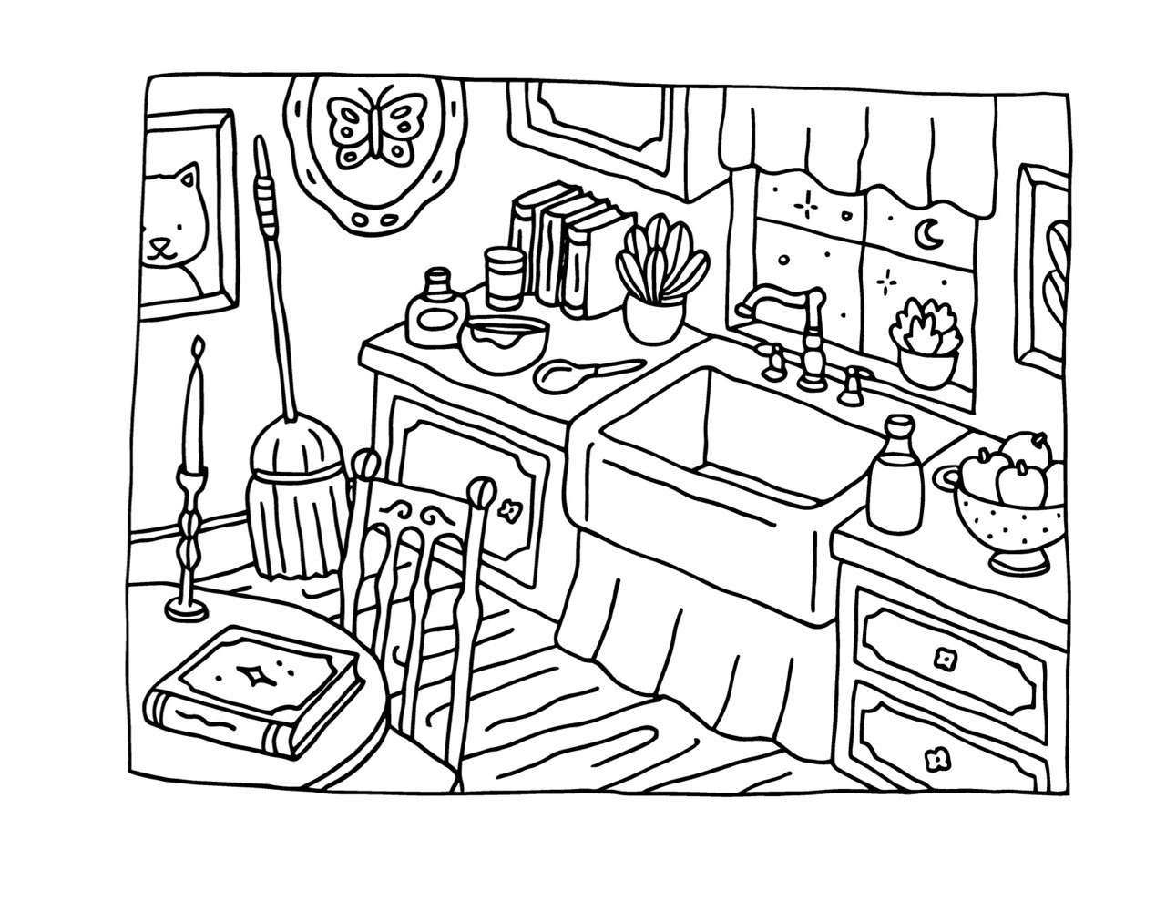 Bobbie Goods cozinha para colorir com pia e utensílios