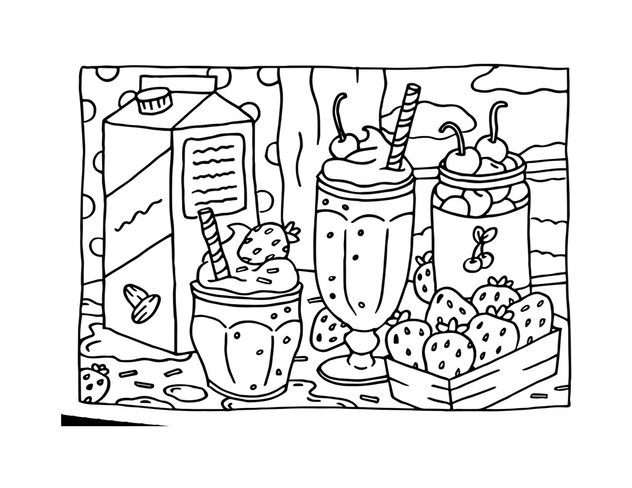 Bobbie Goods com morangos cerejas e bebidas para colorir
