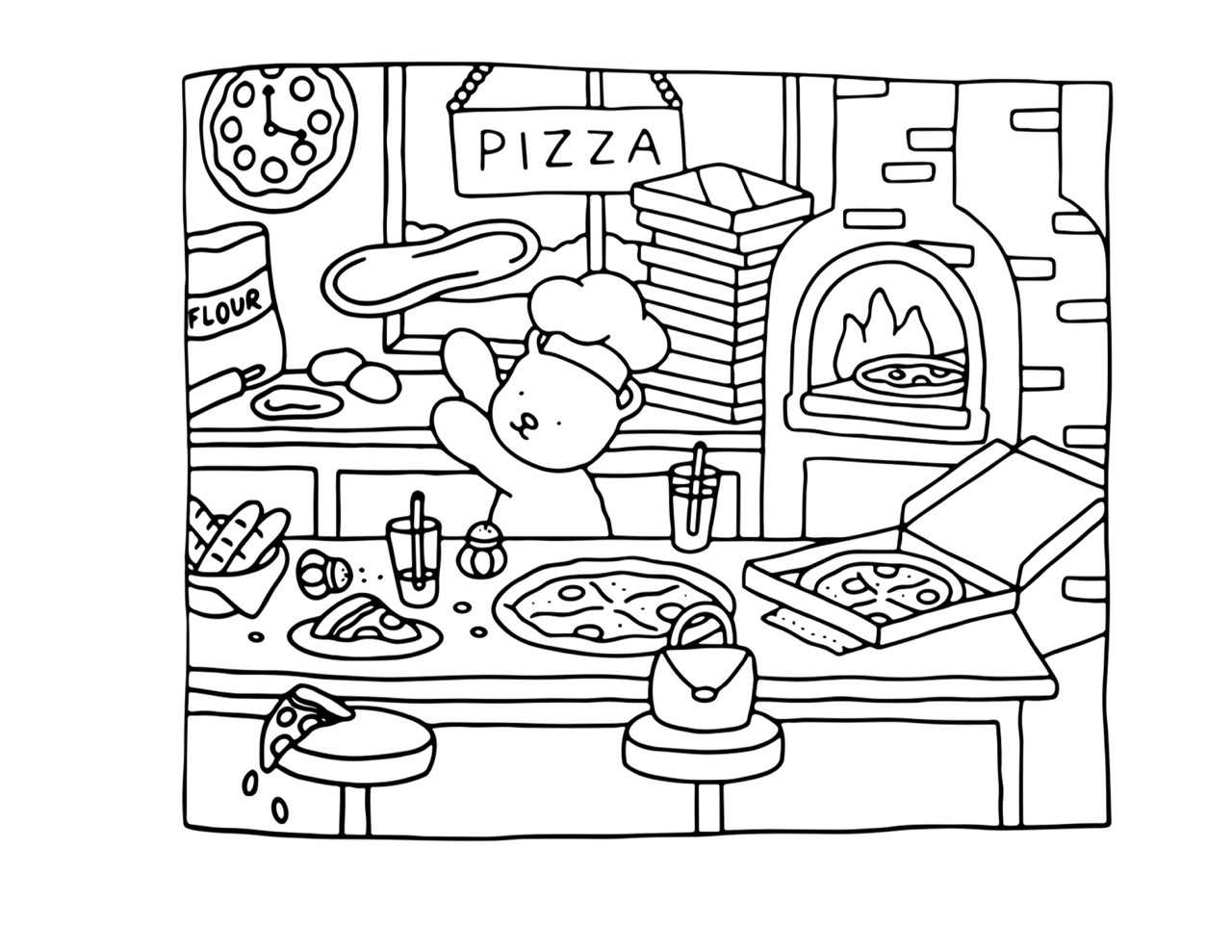 Bobbie Goods preparando pizza em sua pizzaria aconchegante