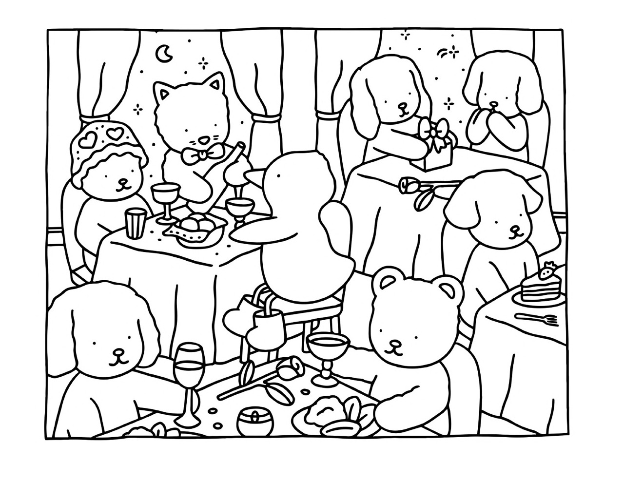 Bobbie Goods e amigos em um elegante jantar festivo para colorir