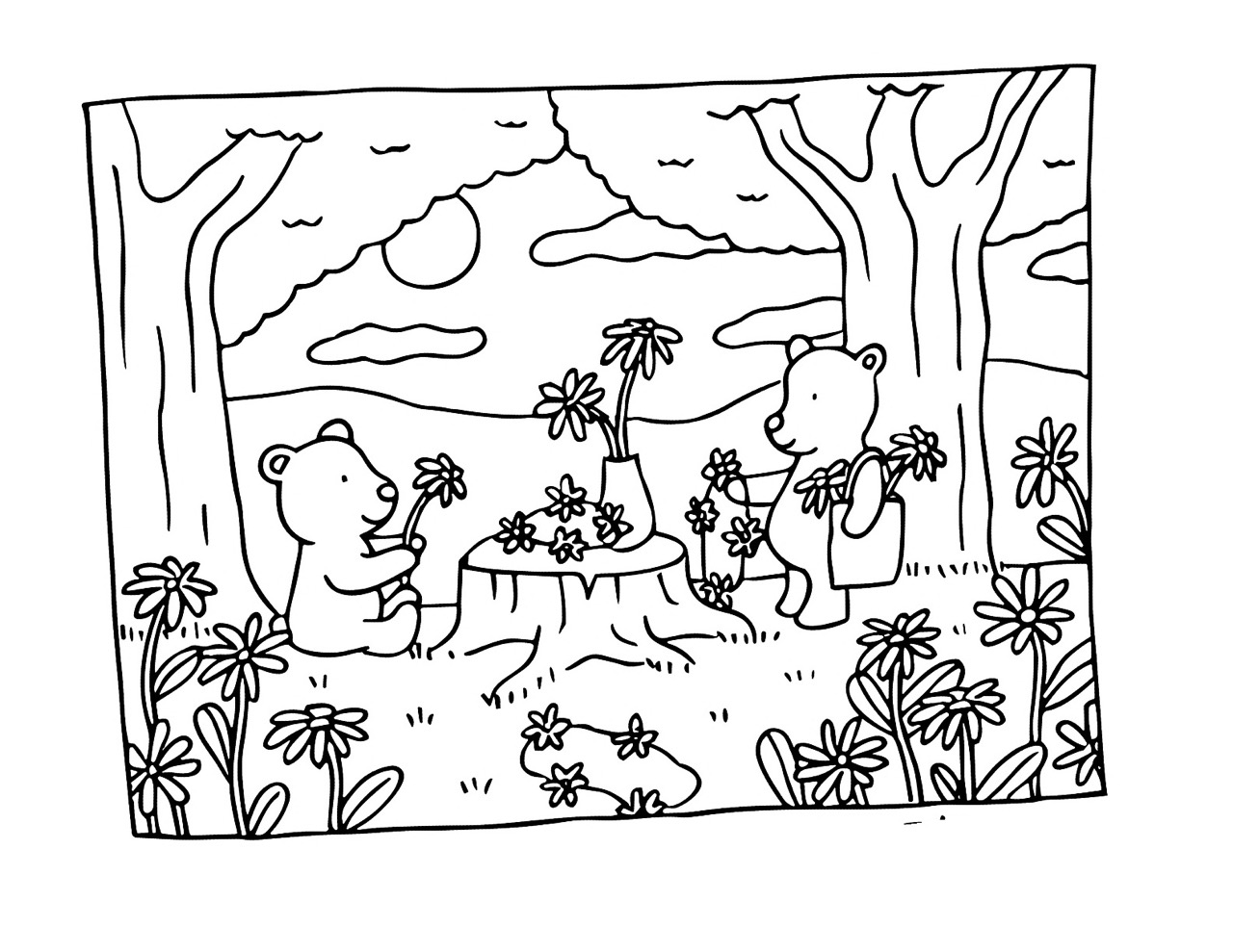 Bobbie Goods coletando flores no jardim para colorir e imprimir