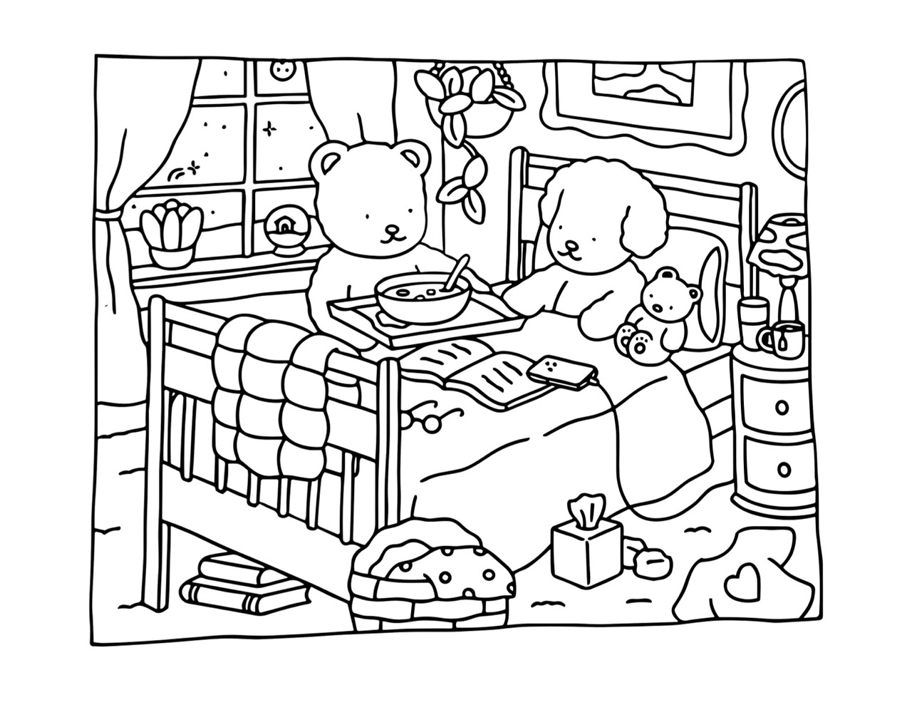 Bobbie Goods cuidando de amigo doente na cama com sopa