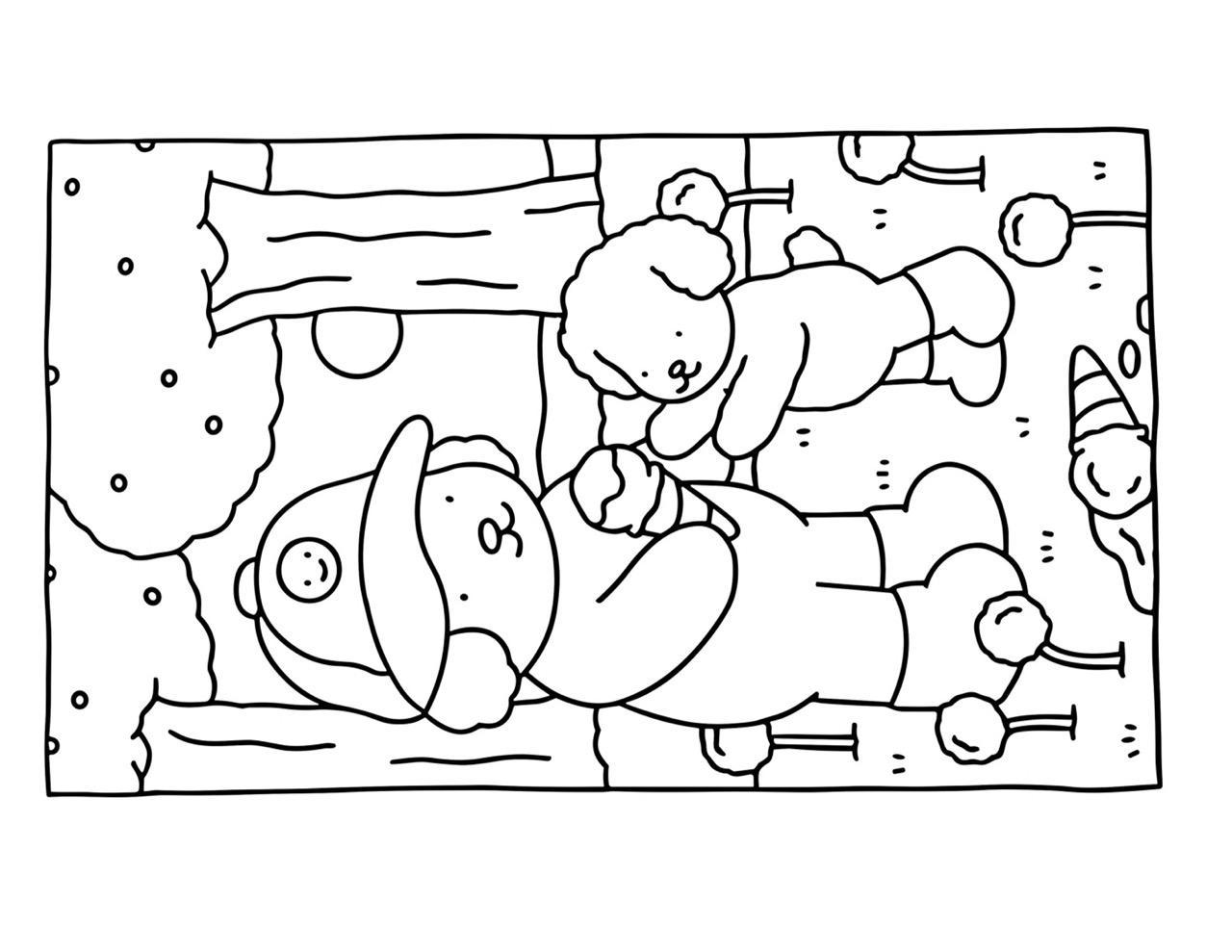 Bobbie Goods dormindo com seu amigo em um desenho para colorir