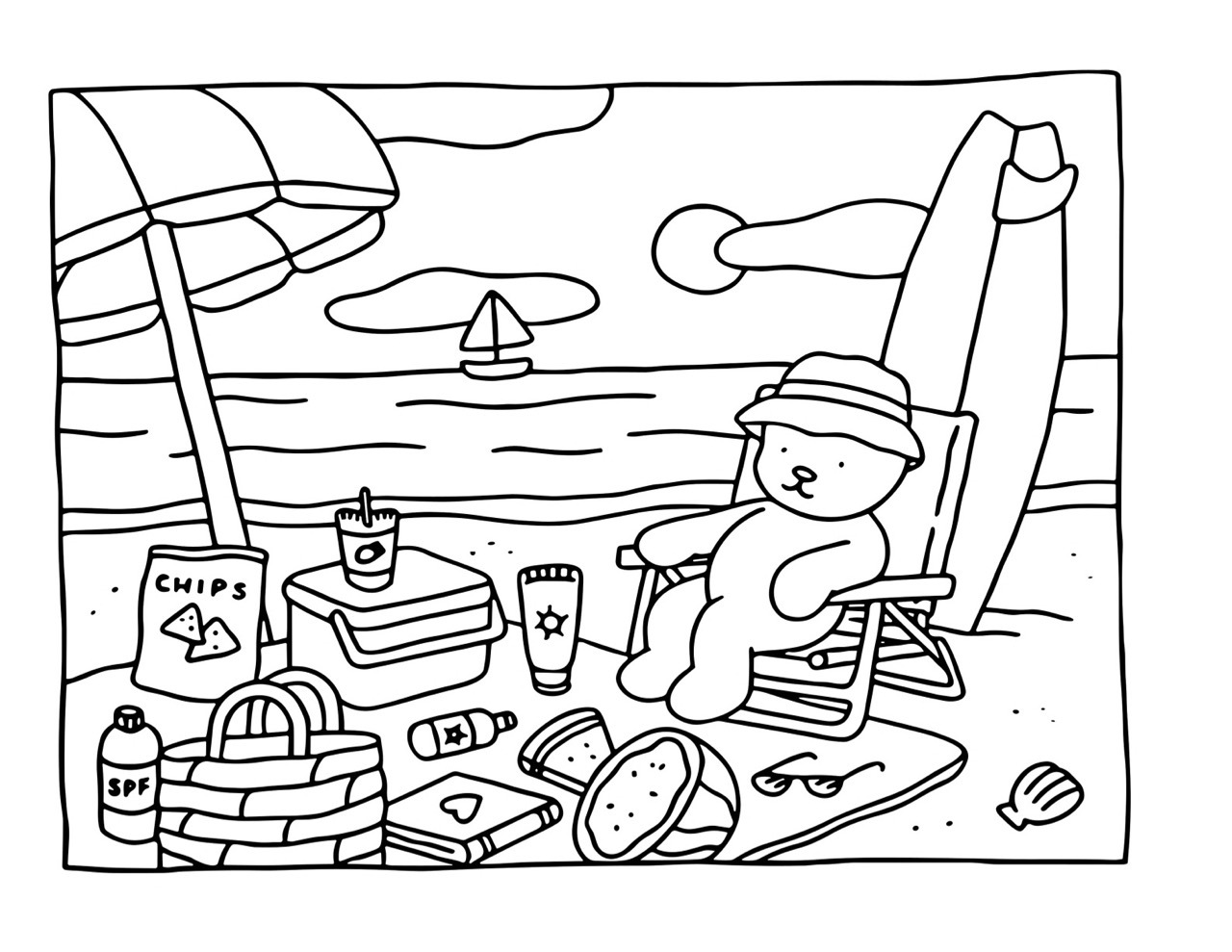 Bobbie Goods relaxando na praia com chapéu e óculos de sol
