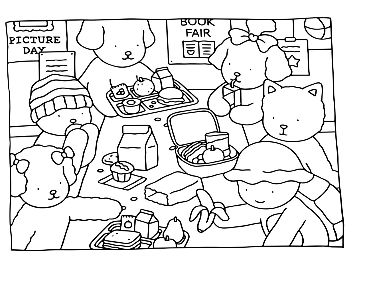 Bobbie Goods almoçando com seus amigos na escola desenho para colorir