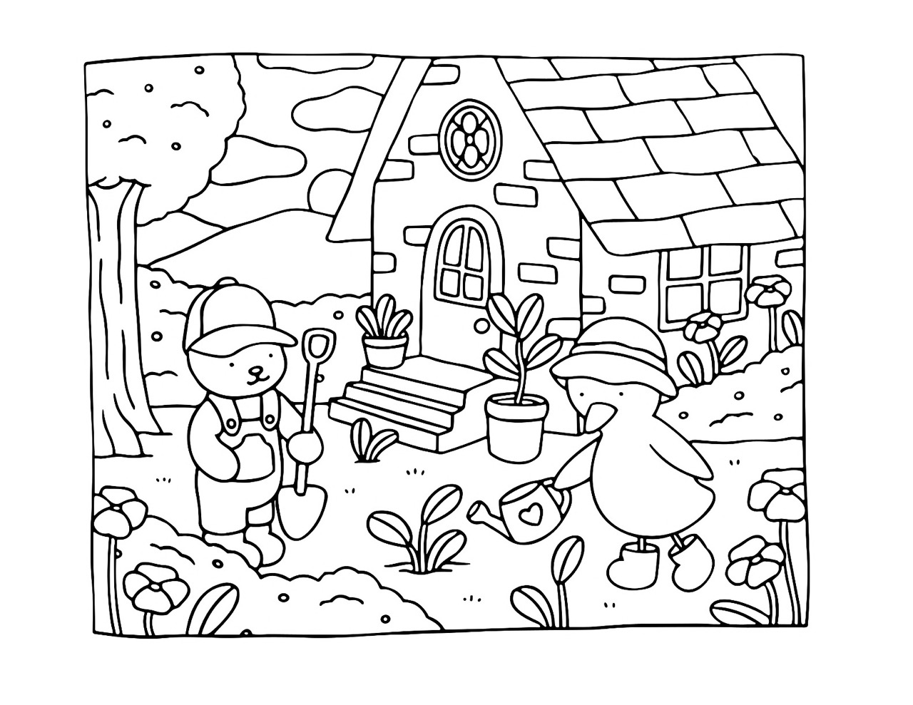 Bobbie Goods cuidando do jardim com seus amigos para colorir