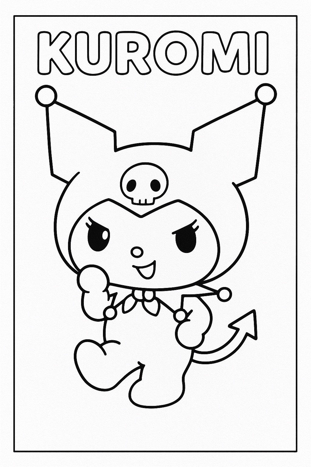 Desenho da Kuromi para colorir com contorno preto e fundo branco.