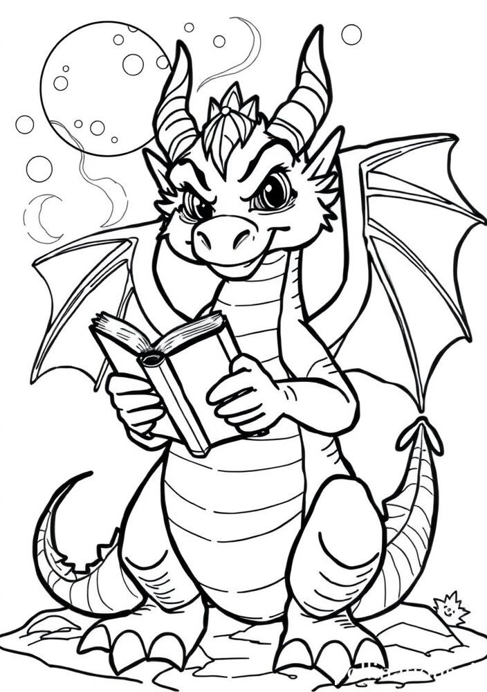 Dragão Ancião e Livro das Magias para Colorir