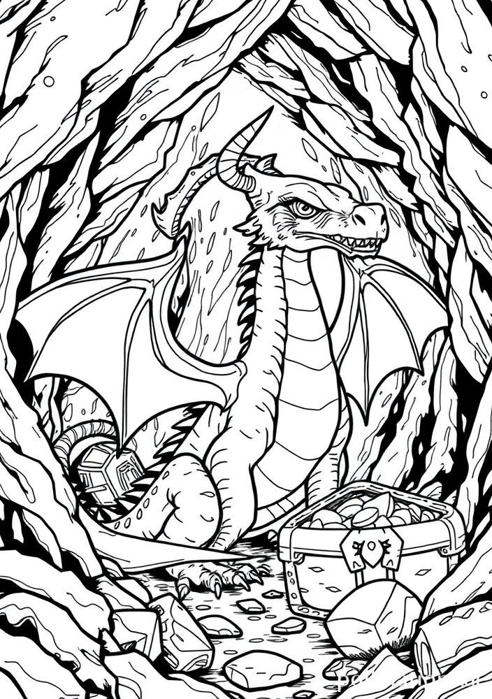 Dragão Dentro de uma Caverna para Colorir