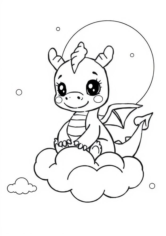 Dragão Kawaii Sobre uma Nuvem para Colorir