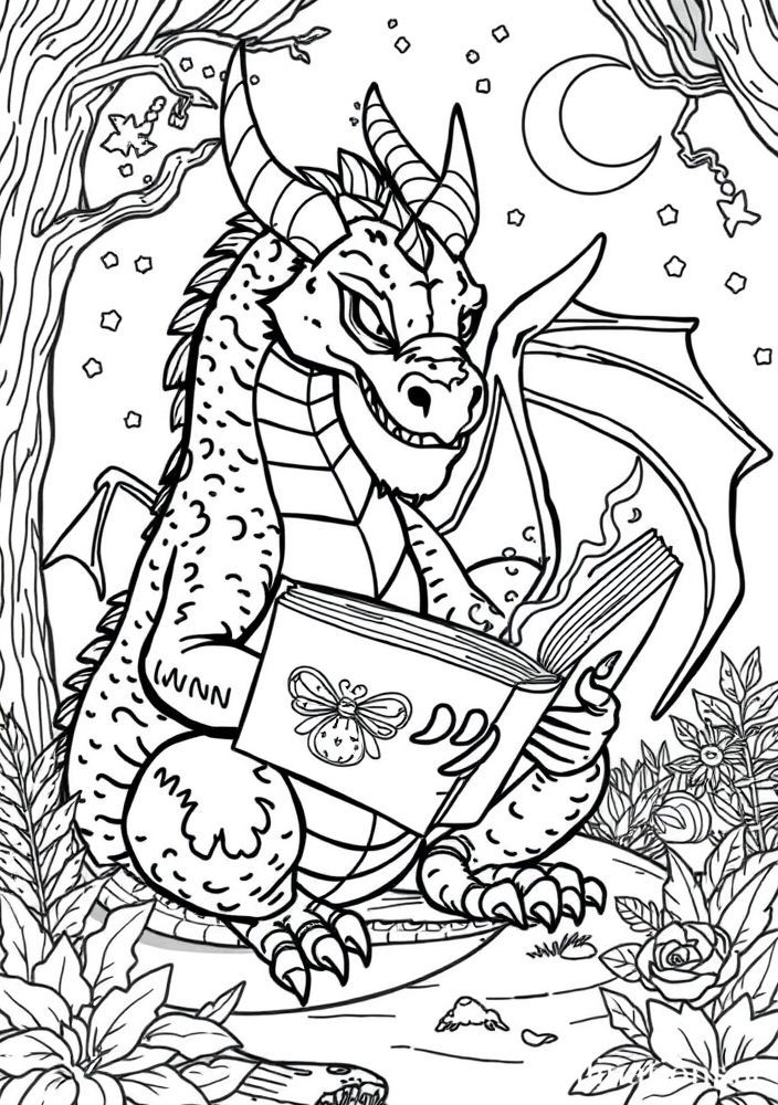 Dragão com um Livro Mágico para Colorir
