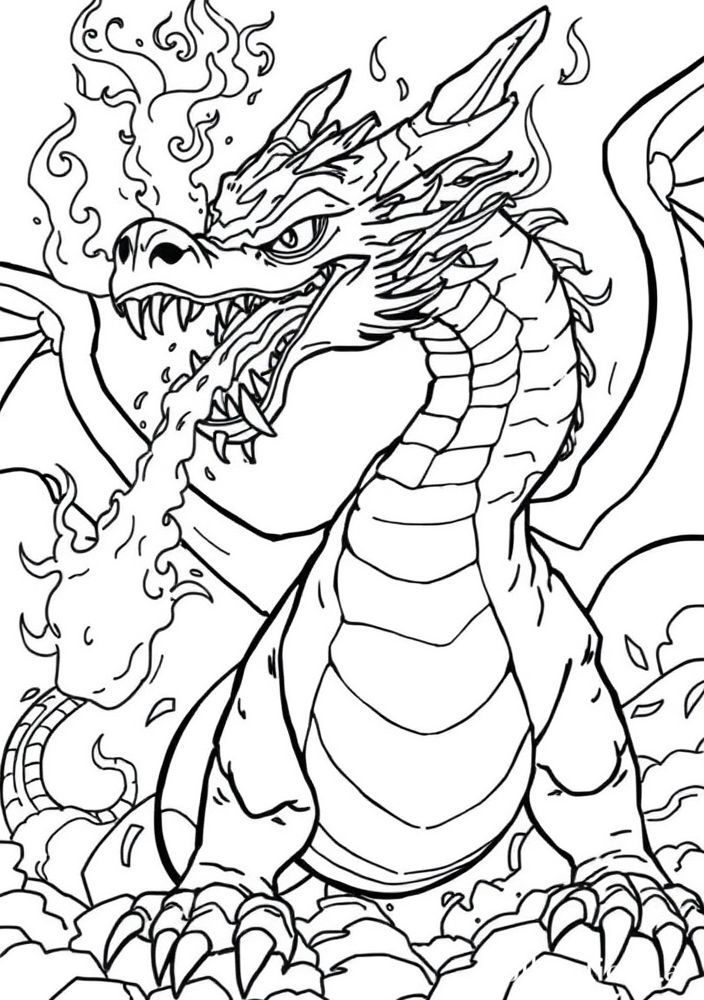 Dragão e Fogo para Colorir